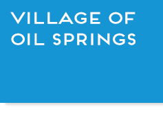 Blue box with text, "Village of Oil Springs", link.