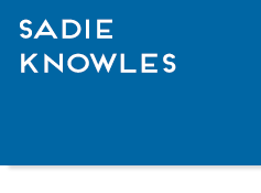 Blue box with text, "Sadie Knowles", link.