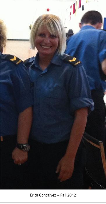 (Erica Goncalvez in uniform. Image Caption: "Erica Goncalvez – Fall 2012"), link.