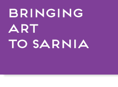 Purple box with text, "Bringing Art to Sarnia", link.