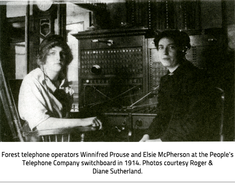(Image Caption:"Forest telephone operators Winnifred Prouse and Elsie McPherson at the People's Telephone Company switchboard in 1914. Photos courtesy Roger & Diane Sutherland."), link.