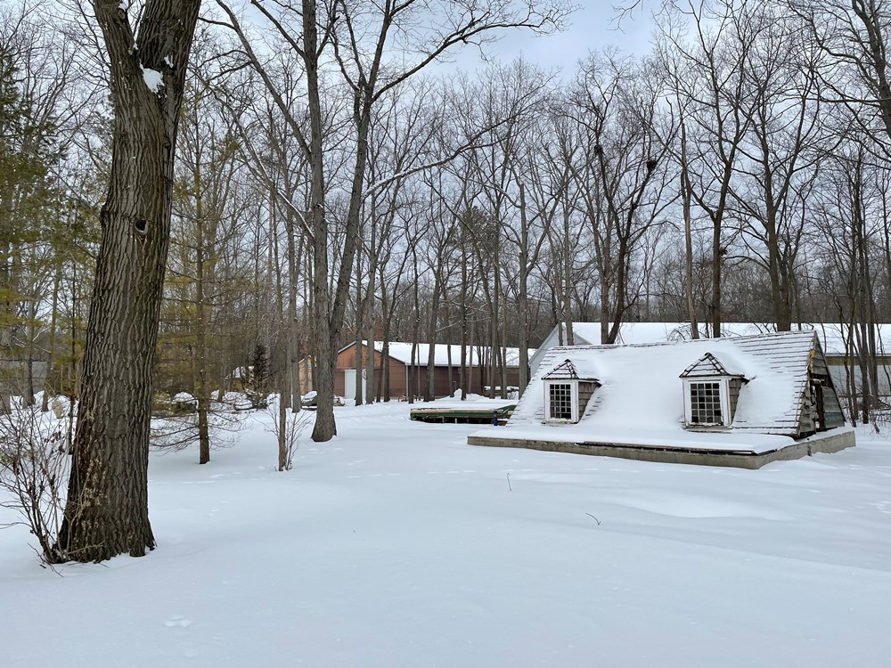 Roof of cabin on the snow.