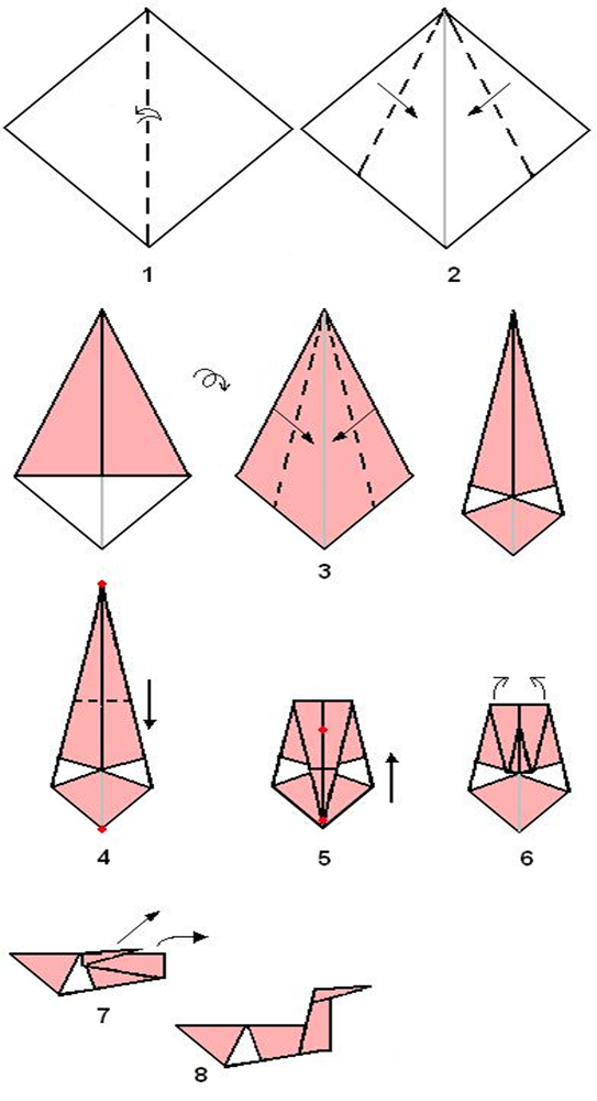 Steps to create an origami swan.