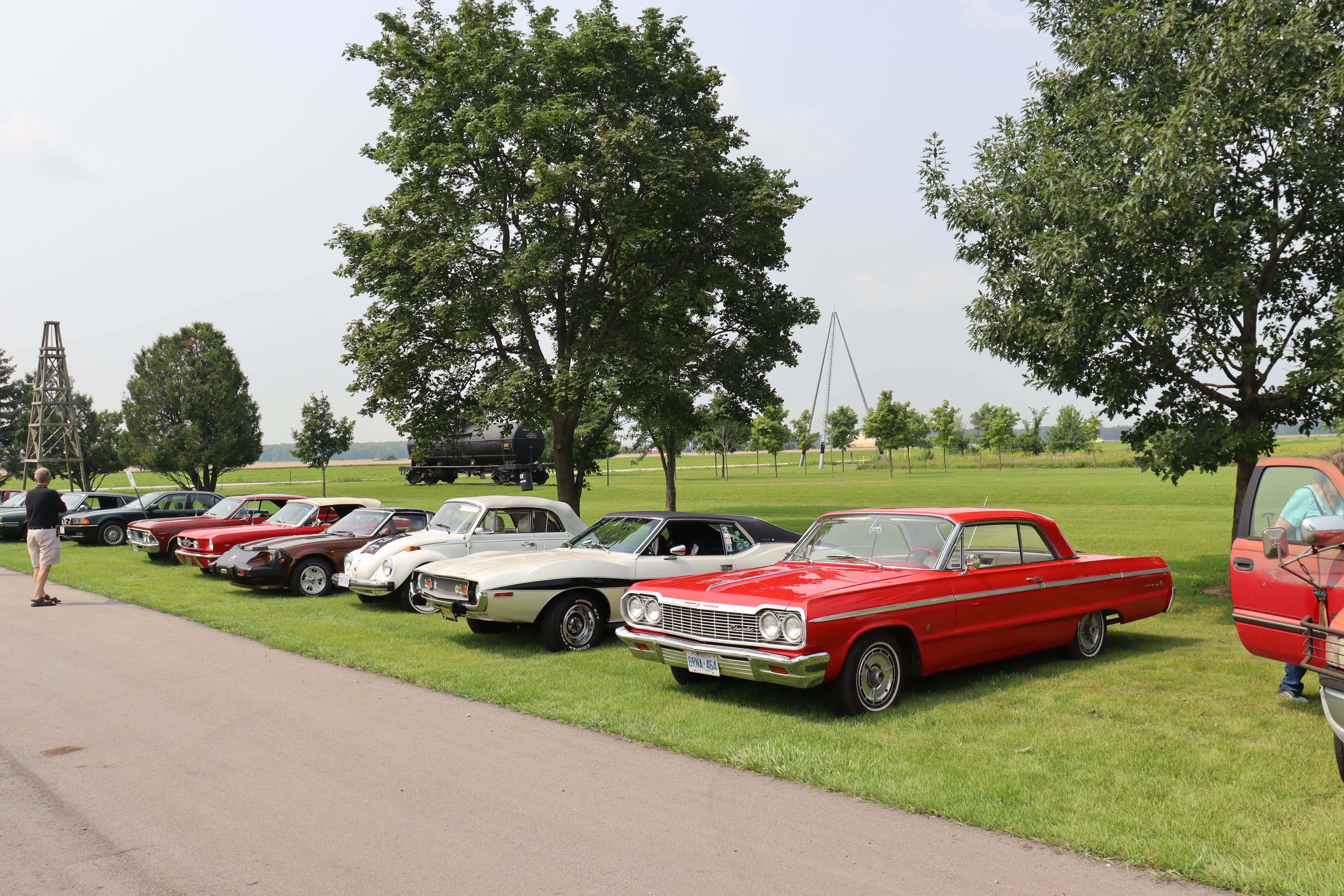 Classic cars parked at the Oil Museum in July 2023