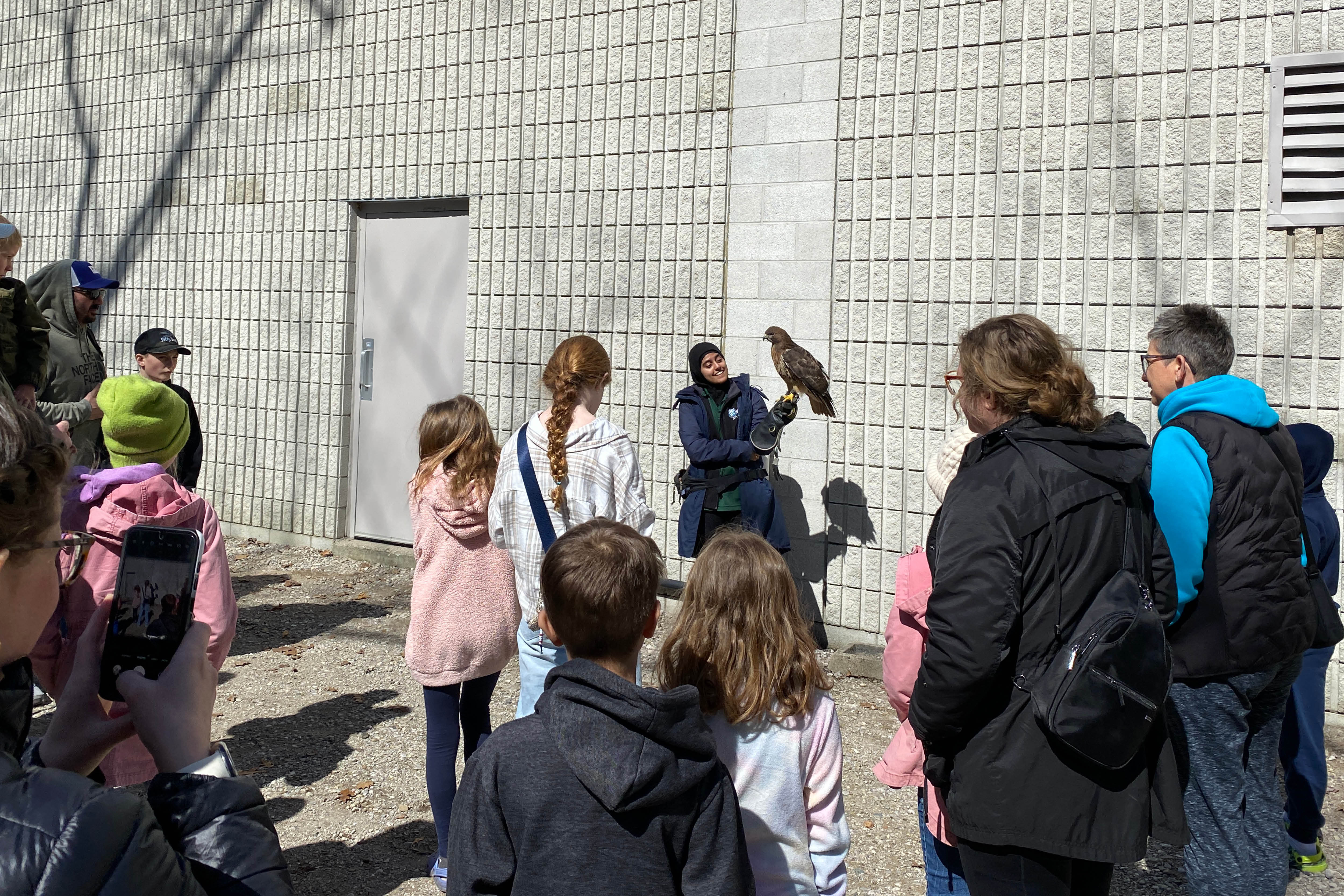 Wild Ontario presentation with a red-tailed hawk at Lambton Heritage Museum in April 2025