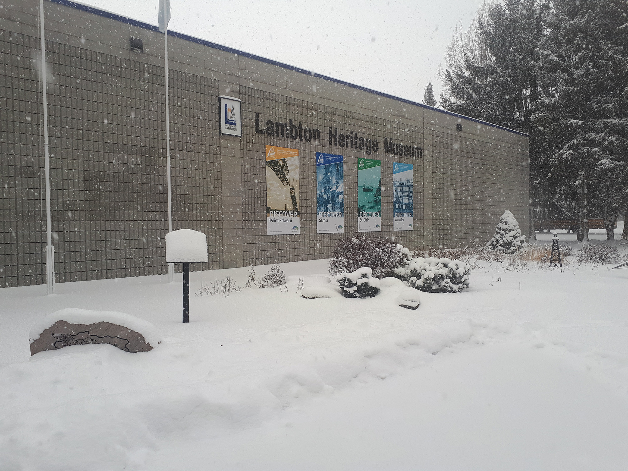 Snowy exterior of Lambton Heritage Museum