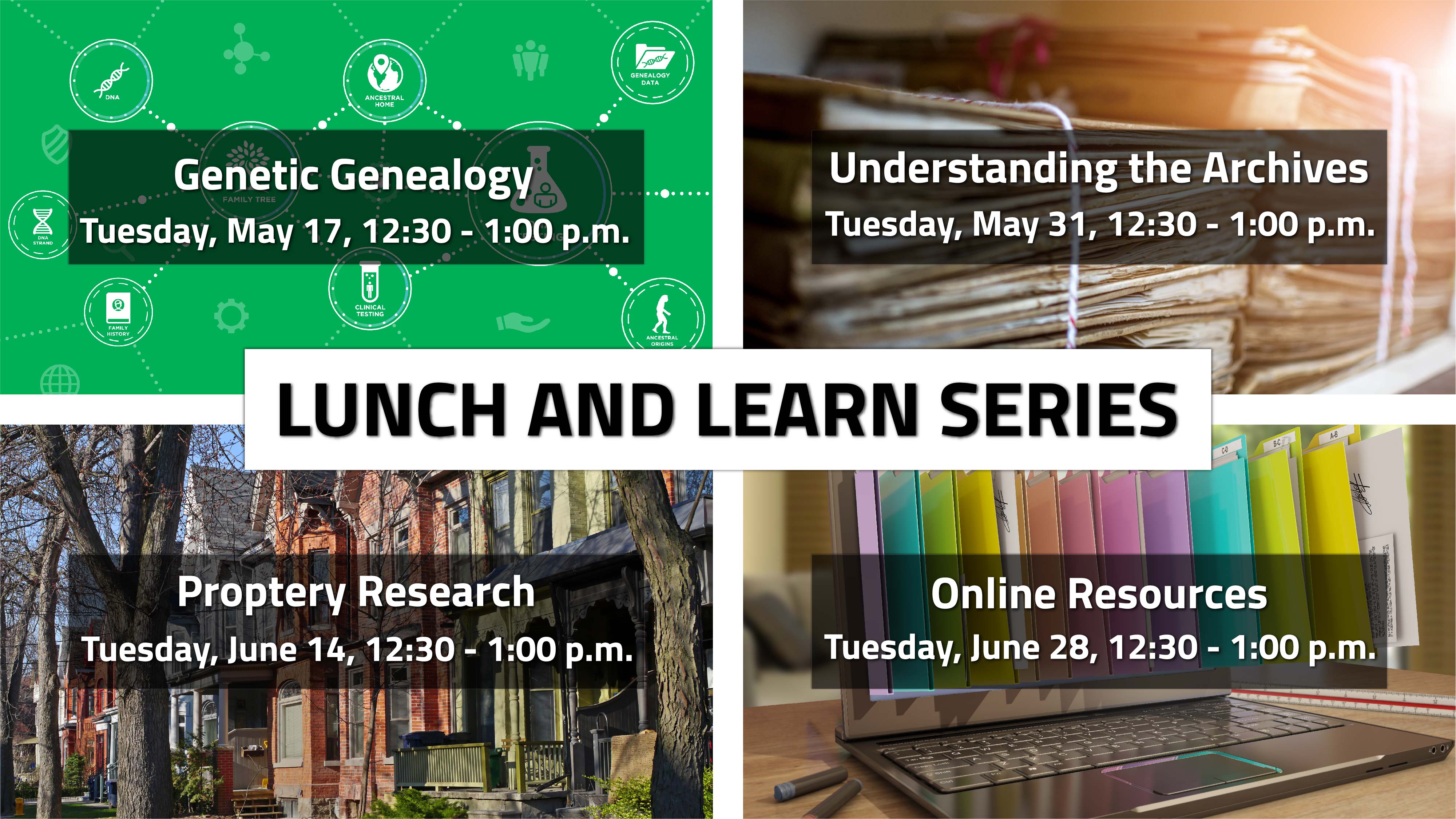 Graphic displaying upcoming Lunch and Learn Series programs.