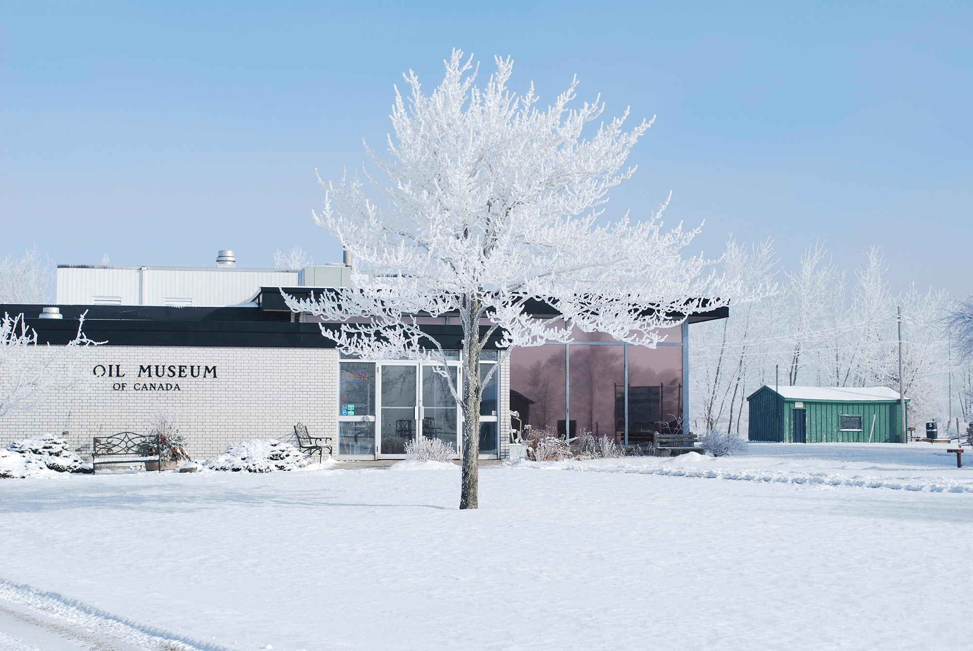 Snowy exterior at Oil Museum of Canada, National Historic Site