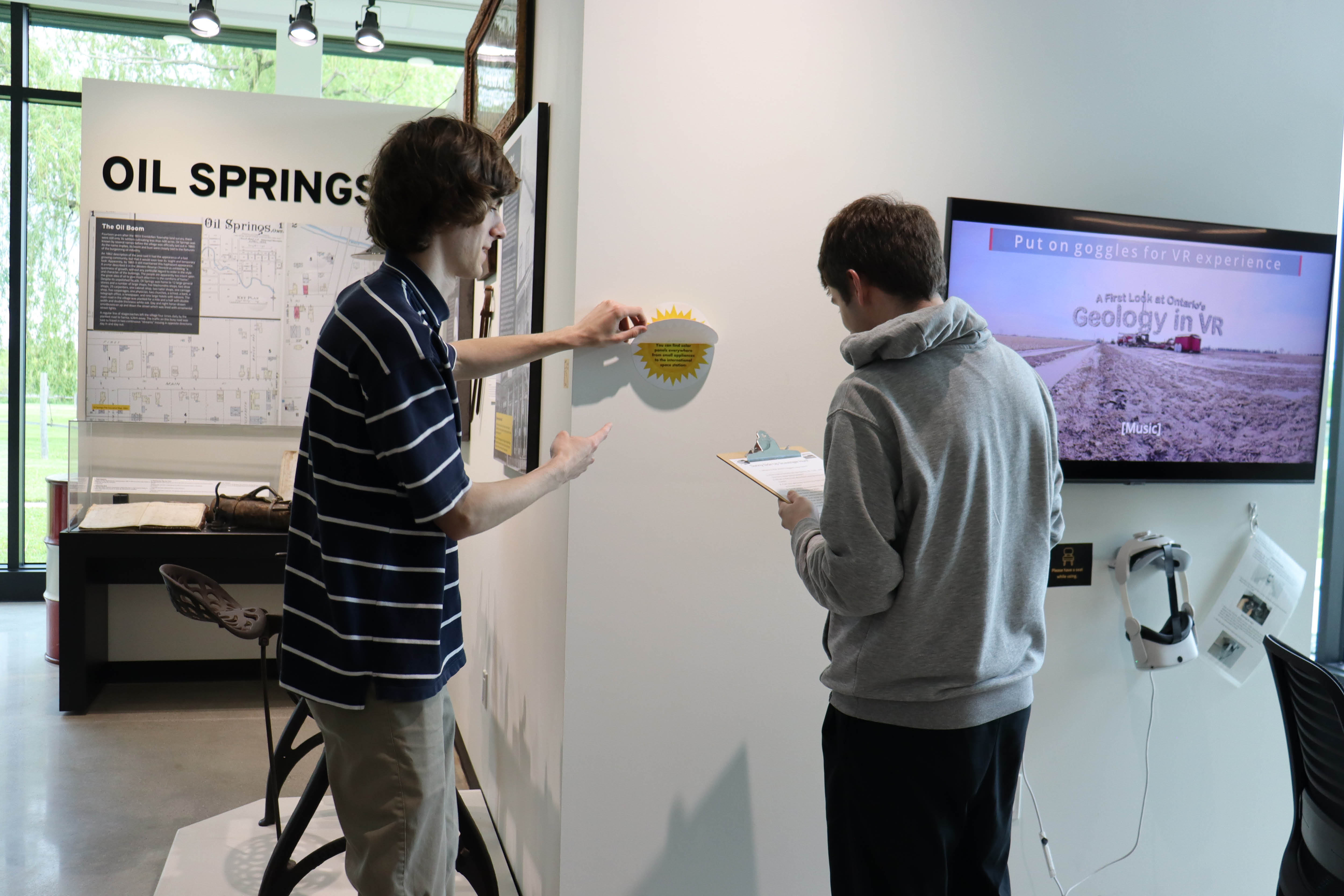 Staff prepare the solar scavenger hunt for the Sunny Side Up PA Day event.
