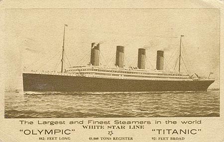 old photo of the R.M.S. Titanic at sail