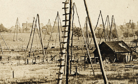 Old photo of oil fields in Oil Springs, Ontario.