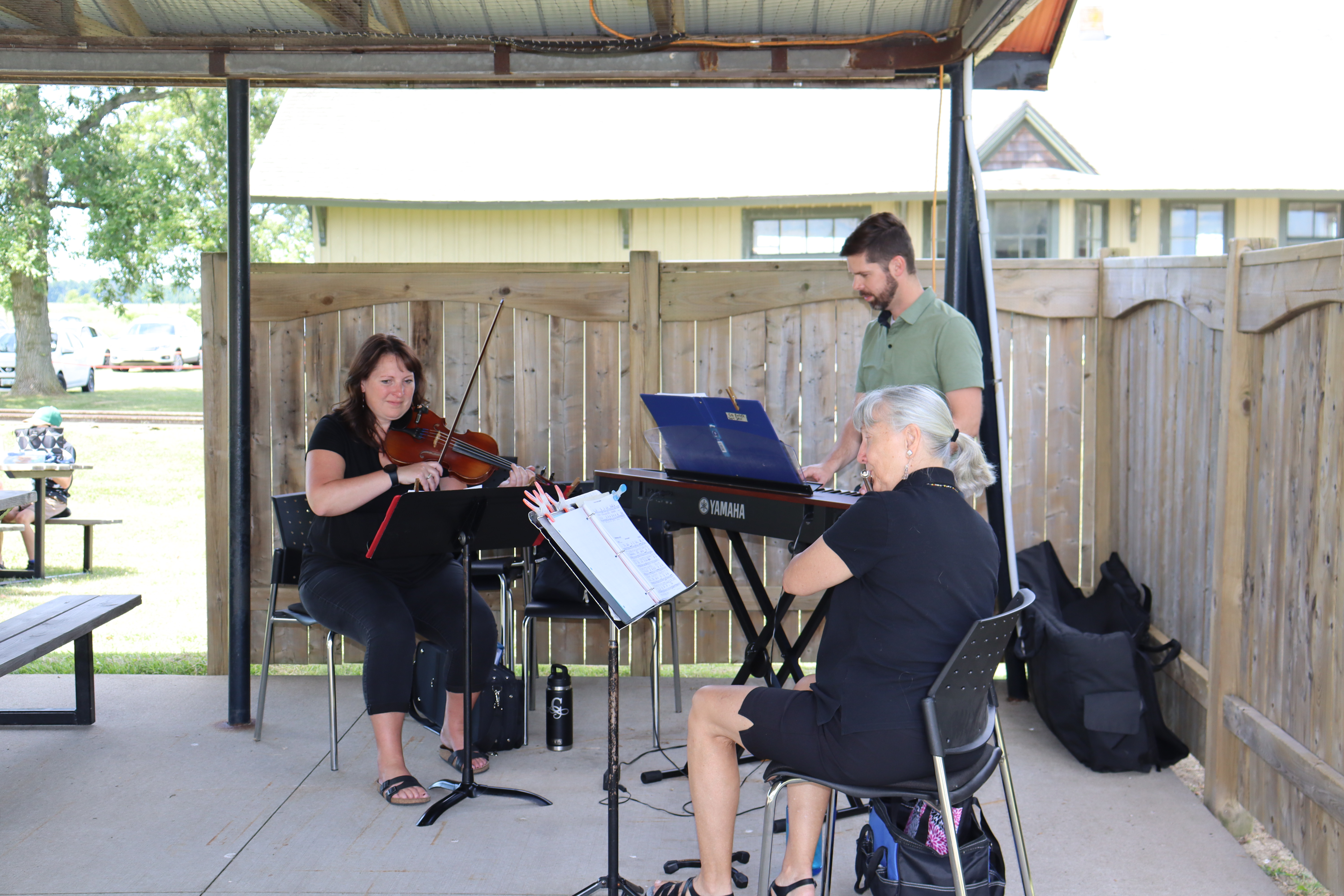 Three musicians playing instruments