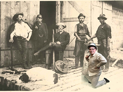 historical photo with man inserted using greenscreen