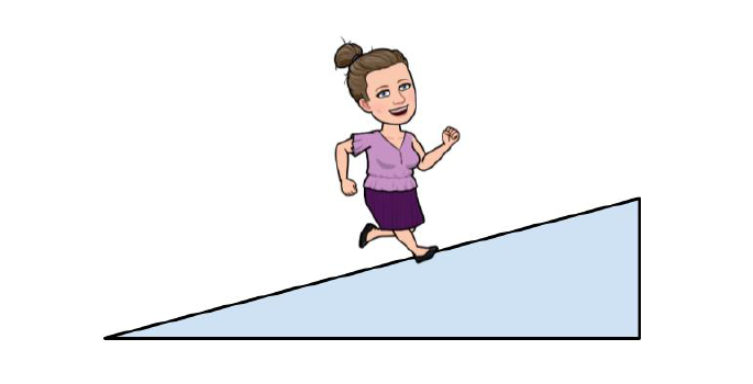 Women bit emoji running up a ramp.