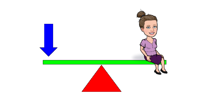 person sitting on a lever with a blue arrow on the other end.